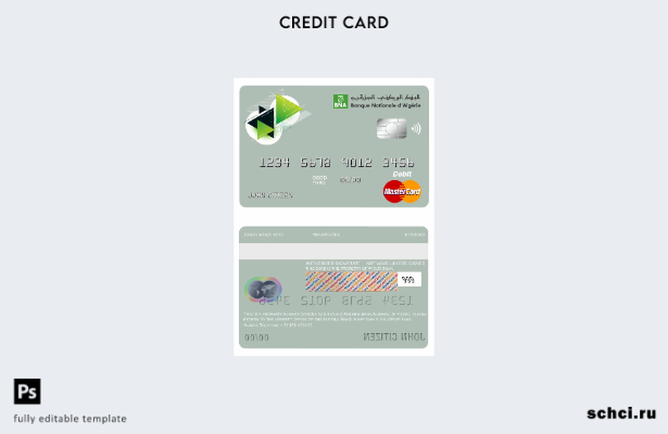 цифровая загрузка шаблона основной дебетовой карты банка Algeria Banque National